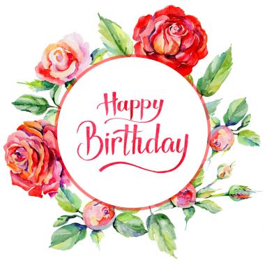 Kır çiçeği rosa çiçek çerçeve suluboya tarzında.