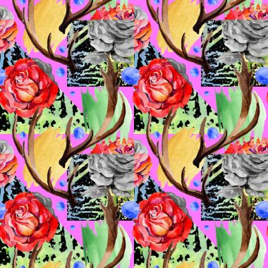 Kır çiçeği rosa çiçek deseni suluboya tarzında.