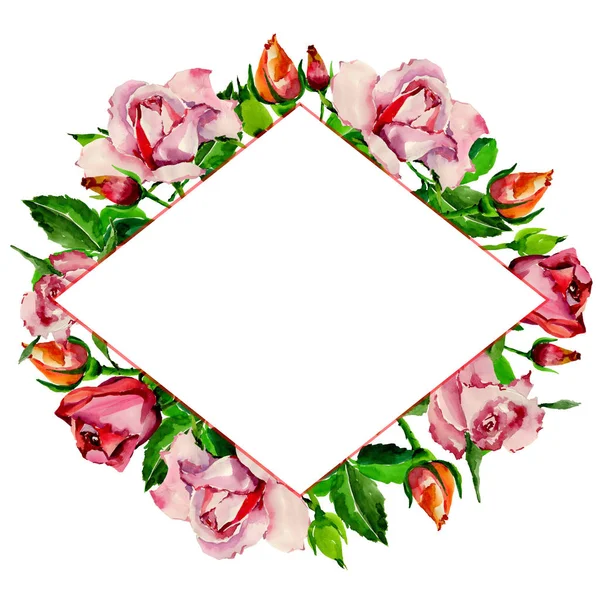 Kır çiçeği gül çiçek çerçeve suluboya tarzında.