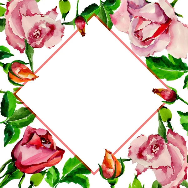 Kır çiçeği gül çiçek çerçeve suluboya tarzında.