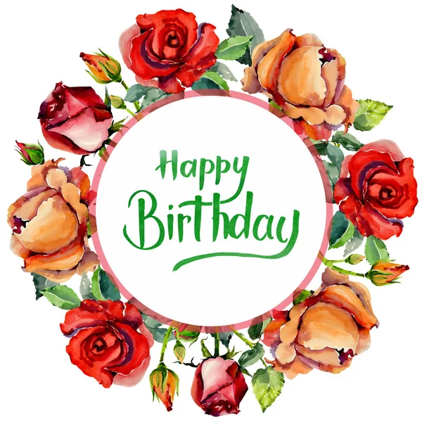 Kır çiçeği gül çiçek çerçeve suluboya tarzında.