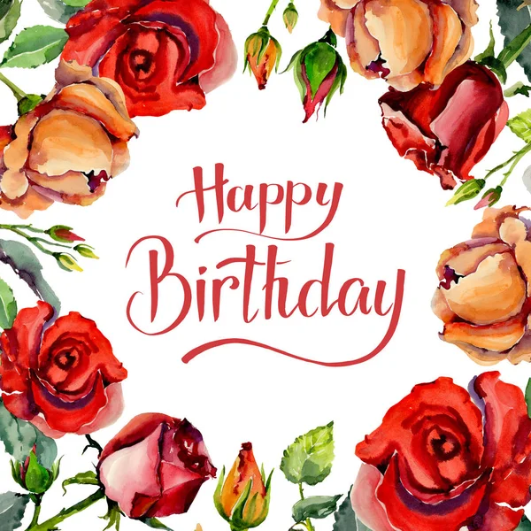 Kır çiçeği gül çiçek çerçeve suluboya tarzında.