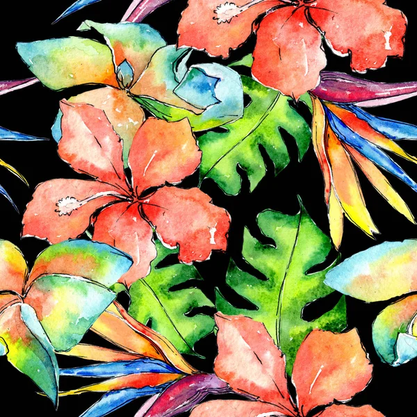 Tropikal Hawaii palmiye ağacı desen bir suluboya tarzında bırakır..