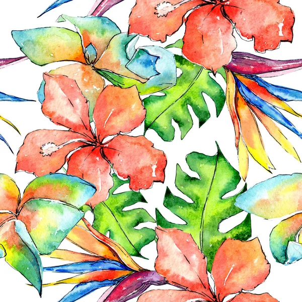 Tropikal Hawaii palmiye ağacı desen bir suluboya tarzında bırakır..