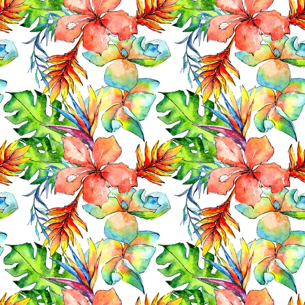 Tropical Hawaii leaves palm tree pattern in a watercolor style. — Stock Photo, Image