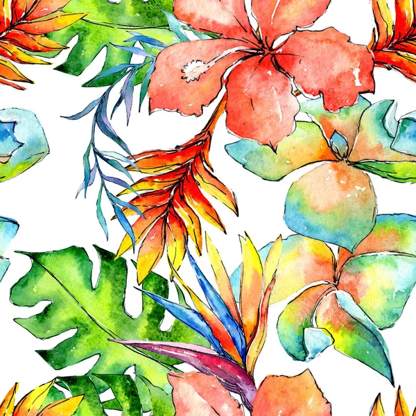 Tropische Hawaii Blätter Palmenmuster im Aquarell-Stil. — Stockfoto