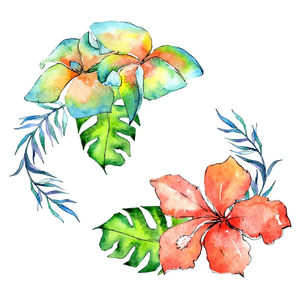 Hawaii tropické listy palm tree věnec ve stylu akvarelu. — Stock fotografie