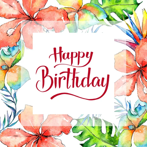 Tropikal Hawaii palmiye ağacı çerçeve bir suluboya tarzında bırakır..