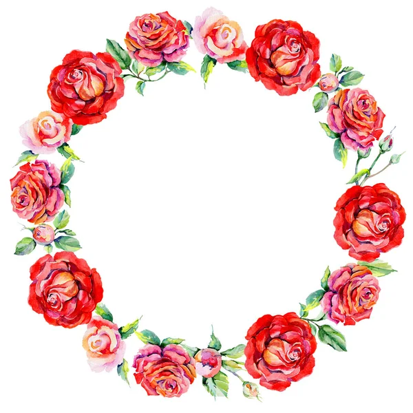 Wildflower rosa flower wreath in a watercolor style . — Stock Photo, Image