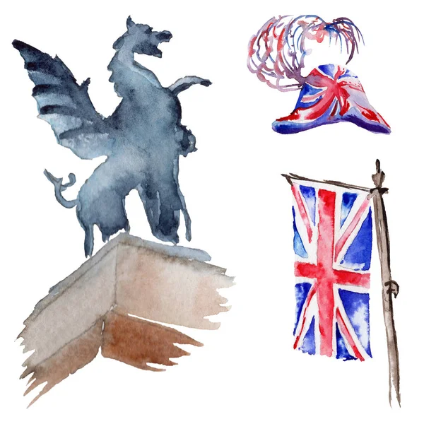 Illustrazione acquerello Londra. Gran Bretagna simboli disegnati a mano . — Foto Stock