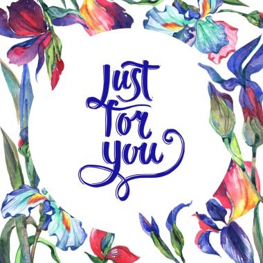 Kır çiçeği Iris çiçek çerçeve suluboya tarzında.