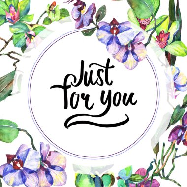 Kır çiçeği orkide çiçek çerçeve suluboya tarzında.