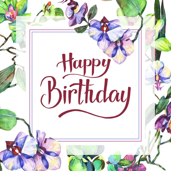 Kır çiçeği orkide çiçek çerçeve suluboya tarzında.