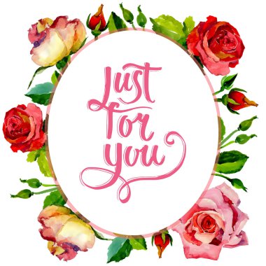 Kır çiçeği gül çiçek çerçeve suluboya tarzında.