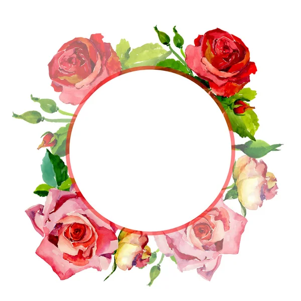 Kır çiçeği gül çiçek çerçeve suluboya tarzında.