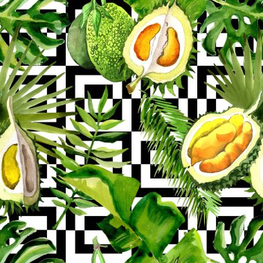 Tropikal Hawaii palmiye ağacı ve durian desen bir suluboya tarzında bırakır..