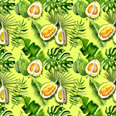 Tropikal Hawaii palmiye ağacı ve durian desen bir suluboya tarzında bırakır..