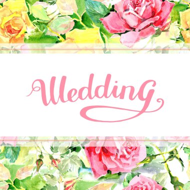 Kır çiçeği gül çiçek çerçeve suluboya tarzında.