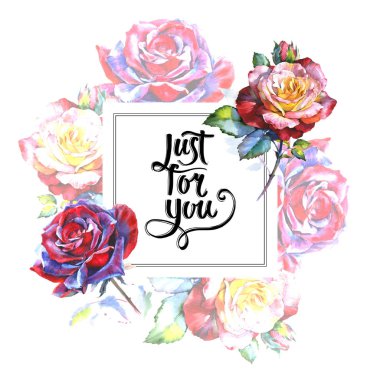 Kır çiçeği gül çiçek çerçeve suluboya tarzında.