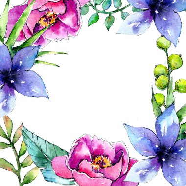 Tropik bitkiler çerçeve suluboya tarzında.