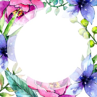 Tropik bitkiler çerçeve suluboya tarzında.