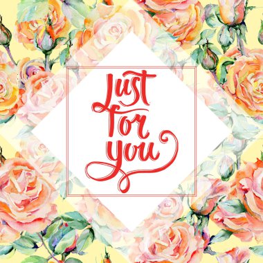 Kır çiçeği gül çiçek çerçeve suluboya tarzında.