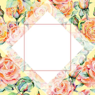 Kır çiçeği gül çiçek çerçeve suluboya tarzında.