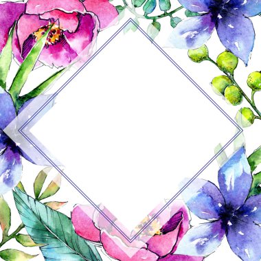 Tropik bitkiler çerçeve suluboya tarzında.