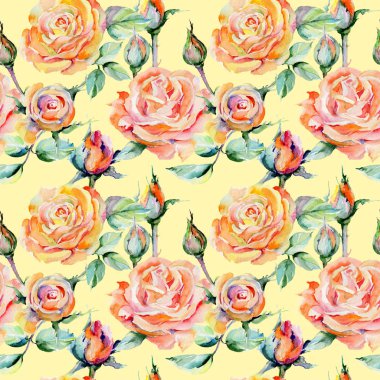 Kır çiçeği gül çiçek deseni suluboya tarzında.