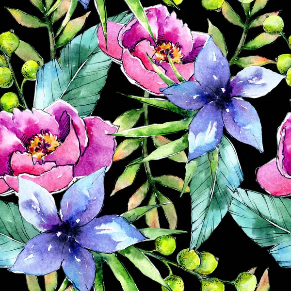 Tropiska växter mönster i akvarell stil. — Stockfoto