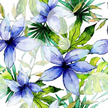 Tropikal Hawaii bitki deseni bir suluboya tarzında bırakır..