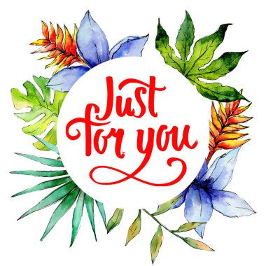 Tropikal Hawaii bitki çerçeve bir suluboya tarzında bırakır..