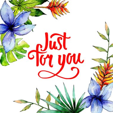 Tropikal Hawaii bitki çerçeve bir suluboya tarzında bırakır..