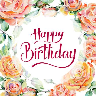 Kır çiçeği gül çiçek çerçeve suluboya tarzında.