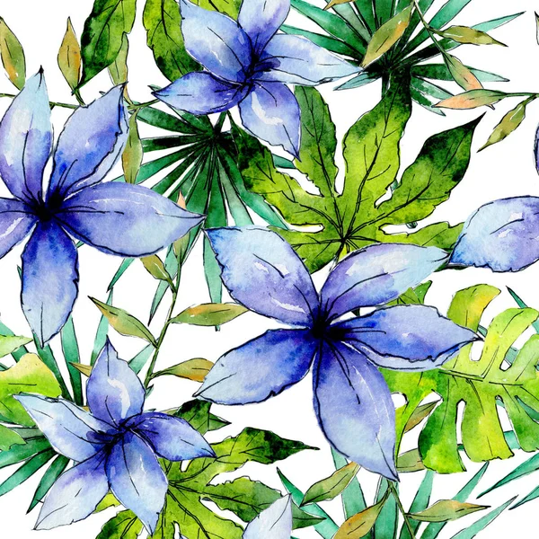 Tropikal Hawaii bitki deseni bir suluboya tarzında bırakır..