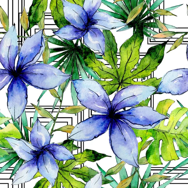 Tropische Hawaii verlaat planten patroon in een aquarel stijl. — Stockfoto