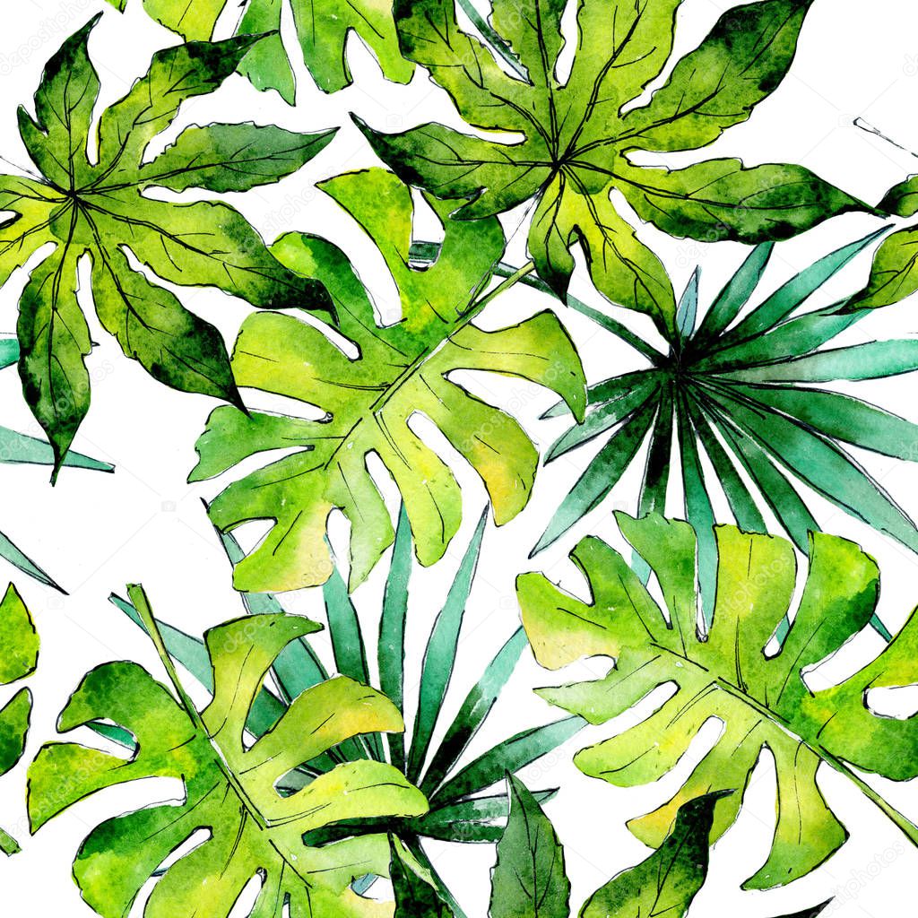 Tropical Hawaii leaves plants pattern  in a watercolor style.