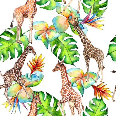 Egzotik zürafa vahşi hayvan desen suluboya tarzında.