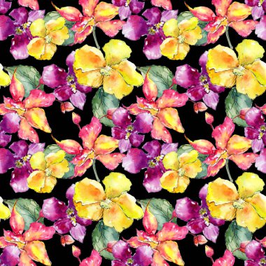 Kır çiçeği orkide çiçek deseni suluboya tarzında.