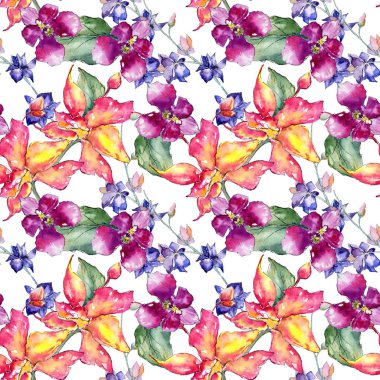 Kır çiçeği orkide çiçek deseni suluboya tarzında.