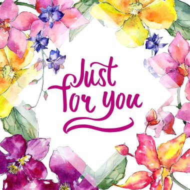 Kır çiçeği orkide çiçek çerçeve suluboya tarzında.