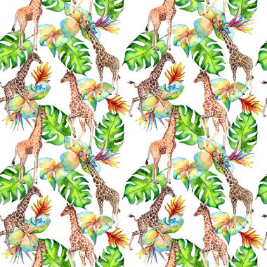 Egzotik zürafa vahşi hayvan desen suluboya tarzında.