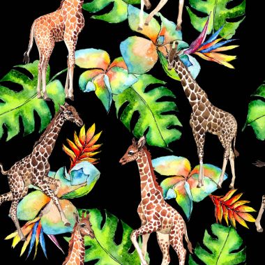 Egzotik zürafa vahşi hayvan desen suluboya tarzında.