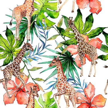 Egzotik zürafa vahşi hayvan desen suluboya tarzında.