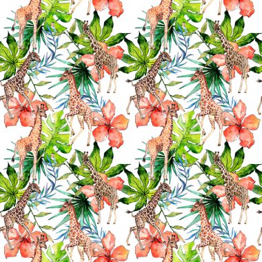 Egzotik zürafa vahşi hayvan desen suluboya tarzında.