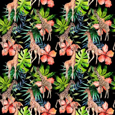 Egzotik zürafa vahşi hayvan desen suluboya tarzında.