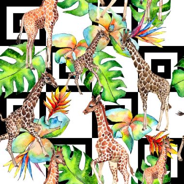 Egzotik zürafa vahşi hayvan desen suluboya tarzında.