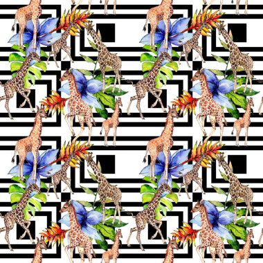 Egzotik zürafa vahşi hayvan desen suluboya tarzında.