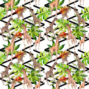 Egzotik zürafa vahşi hayvan desen suluboya tarzında.