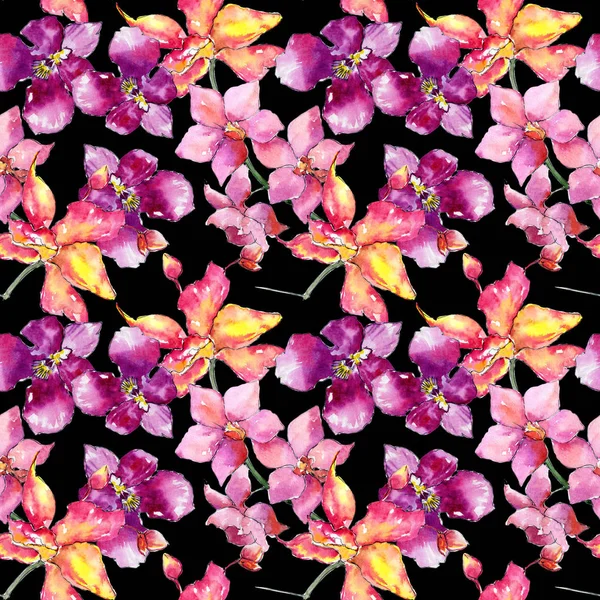 Kır çiçeği orkide çiçek deseni suluboya tarzında.